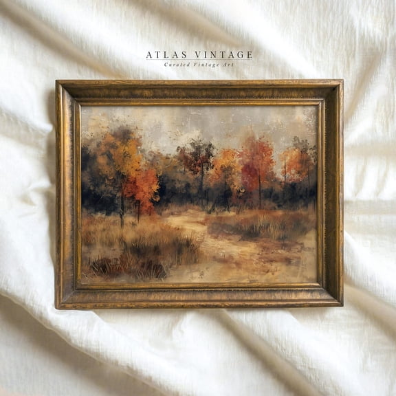 Vintage Autumn Forest Landscape Fall Scenery Rustic Farmhouse Moody Wall Art Print, Stylish Seasonal Theme For Home And Living Room Decor