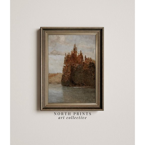 Vintage Autumn Lake Fall Landscape Poster, Unframed Size 8x12
