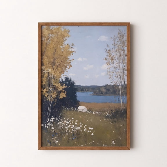 Vintage Autumn Lake Landscape Muted Brown Tones Rustic, Unframed Poster