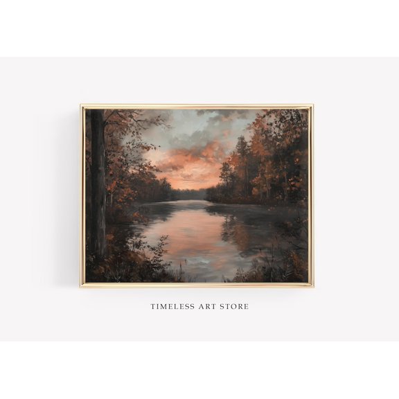 Vintage Autumn Lake Landscape Rustic Fall Forest Home Decor, Unframed Poster