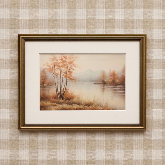 Vintage Autumn Lake Wall Art Rustic Fall Lake Landscape Print Farmhouse Fall Home Decor Antique Cabin Wall Art Fall Prints Poster, Unframed Poster Size 8x12 F03.1.15l1072