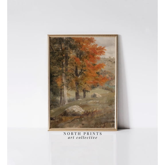 Vintage Autumn Landscape Farmhouse Unframed Paper Print