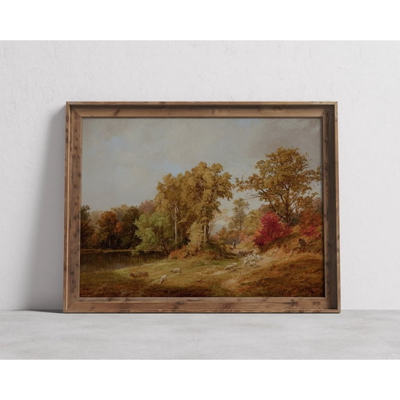 Vintage Autumn Landscape, Moody Fall Country Decor, Antique Sheep Wall Art, Rustic Posters, UNFRAMED Poster, Wall Art for Decor, Present, 16x24