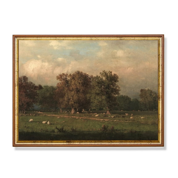 Vintage Autumn Landscape Poster Pastoral Sheep Meadow Wall Art Home Decor, 16x24 UNFRAMED