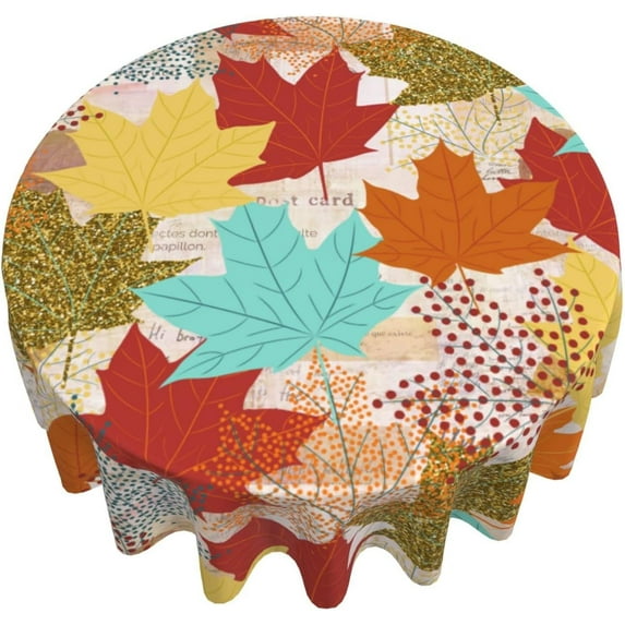 Vintage Autumn Maple Leaf Round Tablecloth Fall Table Cover Washable Tablecloths for Kitchen Dining Party Home Decor 60 inch
