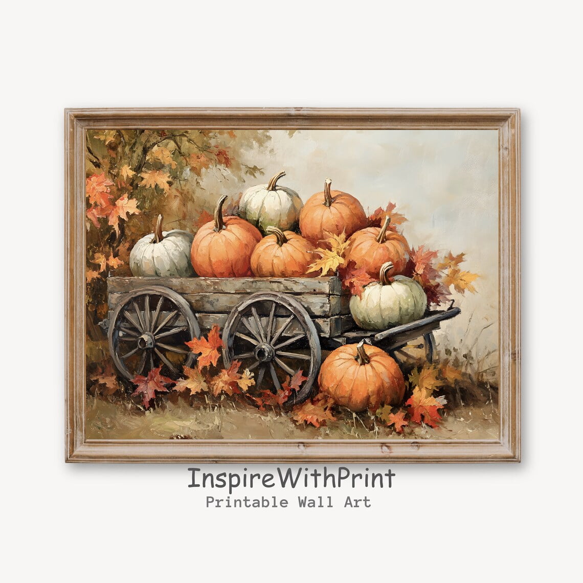 Vintage Autumn Pumpkins Poster Farmhouse Pumpkin Cart Wall Art ...