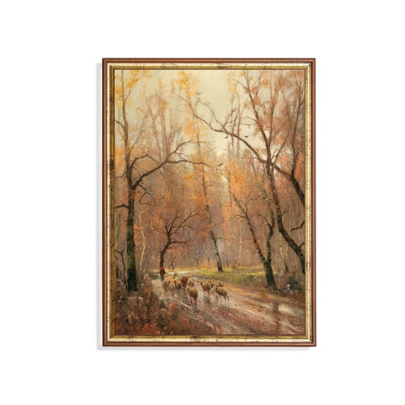 Vintage Autumn Sheep Poster Rustic Woodland Landscape Home Decor, 16x24 UNFRAMED