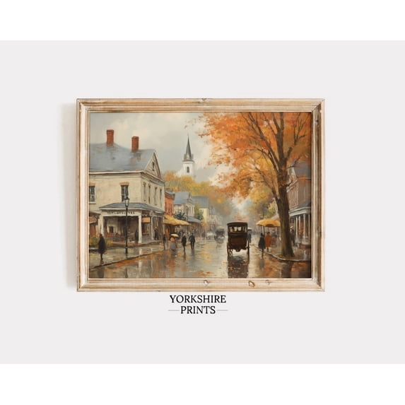Vintage Autumn Town, Rustic Fall Landscape Art Home Decor #3770, 12x18 UNFRAMED
