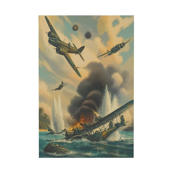 Vintage Aviation Aerial Combat and Seaplane Canvas Wall Art for Living Room or Bedroom 20x30 in