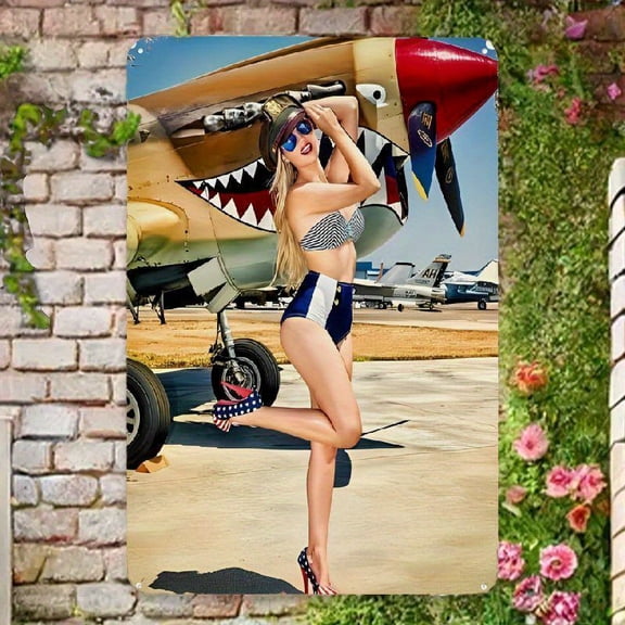 Vintage Aviation Metal Wall Art Plaque - Retro Pilot & Airplane Design, Durable Tinplate Metal Sign With Pre-Drilled Holes For Easy Hanging - Rectangular Home, Bar, Garage, Cafe Decor, Bar Decoration