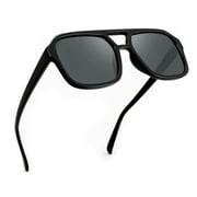 Vintage Aviator Large Oval Sunglasses for Women Men 70s Designer Square Black Plastic Frame Glasses Retro Unisex Round Oversized Dark Gray Lens Summer Beach Sun Glasses Shades