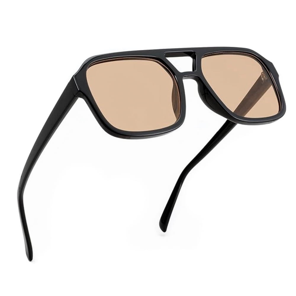 Vintage Aviator Large Square Sunglasses For Women Men 70s Designer Round Oval Black Plastic Frame Tan Glasses Retro Oversized Brown Tint Lens Summer Sun Glasses Shades Walmart