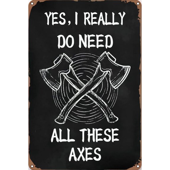 Vintage Axe Throwing Logging Machine Metal Tin Sign Wall Decor Retro Art Plaque for Home Bar Farm Garden Room, 12 x 8 Inch