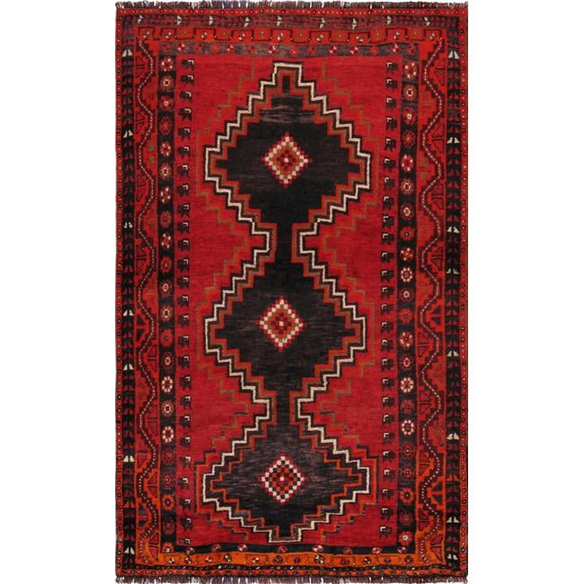 Sophisticated Floral Symphony Red Wool Area Rug - 4'2" x 7'2"