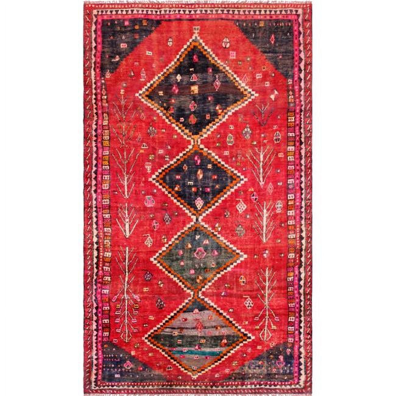 Handmade Red Floral Wool 6' x 9' Area Rug