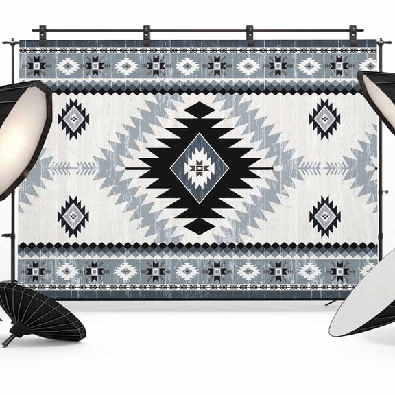 Vintage Aztec Backdrop for Photography, Ethnic Tribal Style Blue Grey Mottled Geometric Photo Backdrop Portrait Background Party Banner Photo Backgrounds for Studio Booth Props, 7x5ft