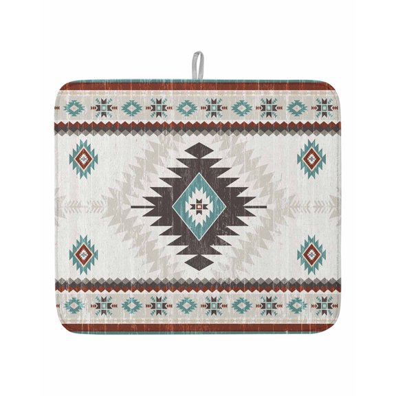 Vintage Aztec Boho Tribal Pattern Dish Drying Mats for Kitchen Counter,Absorbent Microfiber Dish Drainer Rack Mat Red Mottled Geometric Drying Pad for Sinks,Utensils,Countertops,16x18in