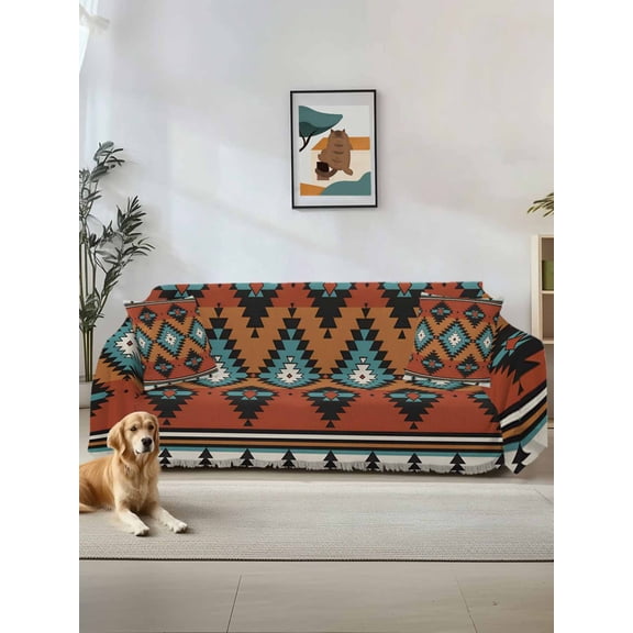 Vintage Aztec Couch Cover, Southwest Tribe Bohemian Abstract Sofa Cover Blanket for Loveseat Couches,Sectional Sofa Slipcover Furniture Protector for Living Room Bedroom 71''x118''