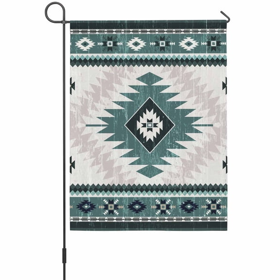 Vintage Aztec Garden Flag 12 x 18 Inches, Ethnic Tribal Style Turquoise Mottled Geometric Weather Proof Outdoor Patio Flags Double Sided Small Garden Decoration for Yard Outside Home