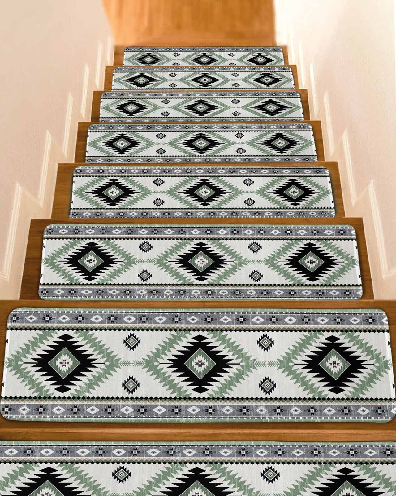 Vintage Aztec Non-Slip Stair Treads for Wooden Steps, 10 Pack 8x30 ...