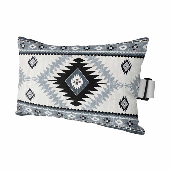 Vintage Aztec Outdoor Chaise Lounge Pillows Ethnic Tribal Style Blue Grey Mottled Geometric Lumbar Pillows with Insert Adjustable Elastic Strap Headrest Pillow for Recliner 1 Pack 11x16 Inch