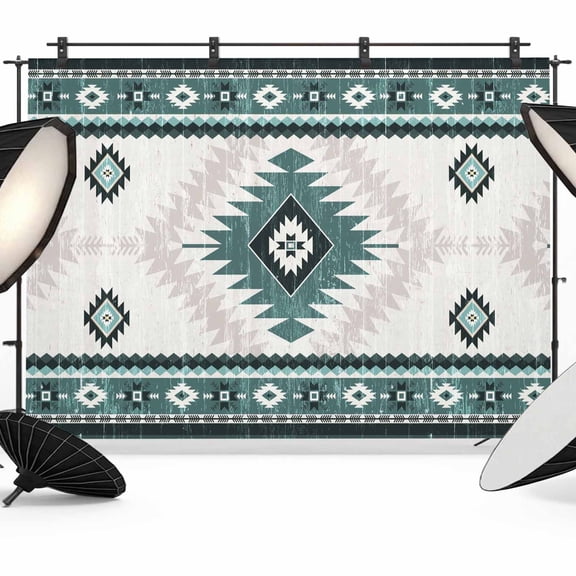 Vintage Aztec Photography Backdrop 7x5FT, Ethnic Tribal Style Turquoise Mottled Geometric Photo Backdrops, Background for Photography Studio Photo Studio Background, Back Drop for Photoshoot