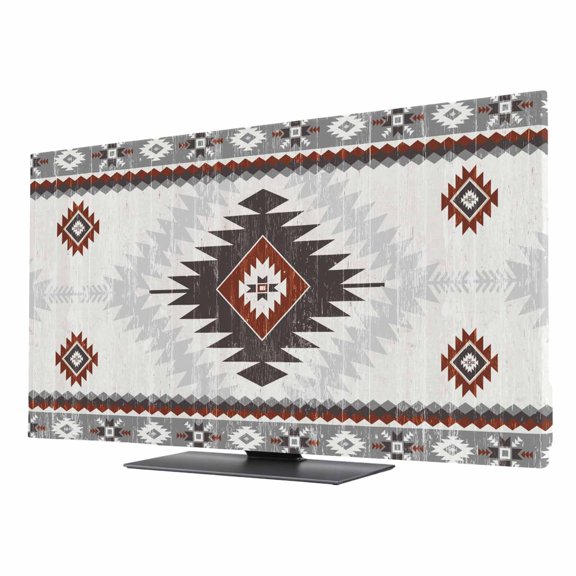 Vintage Aztec TV Dust Cover 24 Inch, Ethnic Tribal Style Red Grey Mottled Geometric Computer Monitor Cover Dustproof Stretchable Indoor TV Screen Protector for LED LCD Universal Monitors