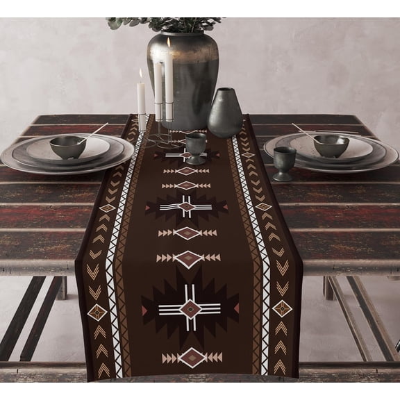 Vintage Aztec Table Runner, Rustic Geometric Ethnic Southwestern Native Boho Print Table Runner for Kitchen Dining Room Party Table Decor13.8x90in