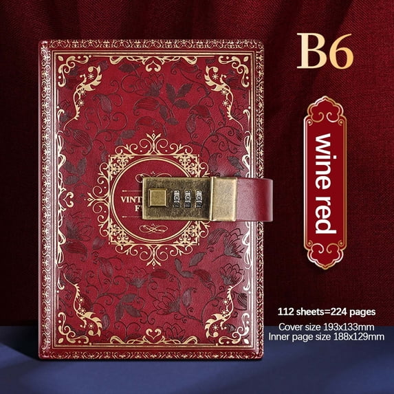Vintage B6 Notebook Password Lockable Diary, Usavan Secure Private Leather Cover Journal, 112 Pages Writing Paper Teen Stationery for Personal Thoughts Memories
