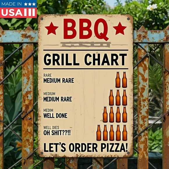 Vintage BBQ Rating Scale Metal Wall Art Sign Gifts, 8x12 Inch for Outdoor, for Garden Decor