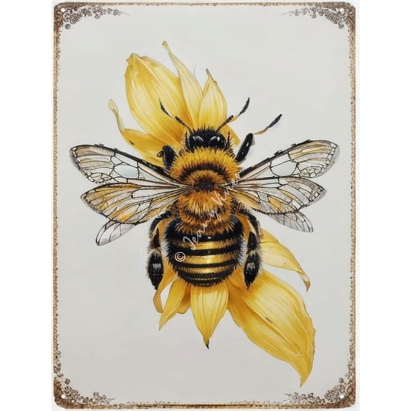 Vintage BEE Metal Tin Sign Retro Nostalgic Tin Sign Fun Decorative Sign for Home Kitchen Bar Room Garden Garage Decor Insect Honey Bumblebee Gift for Holiday Christmas Party 12x16 Inches