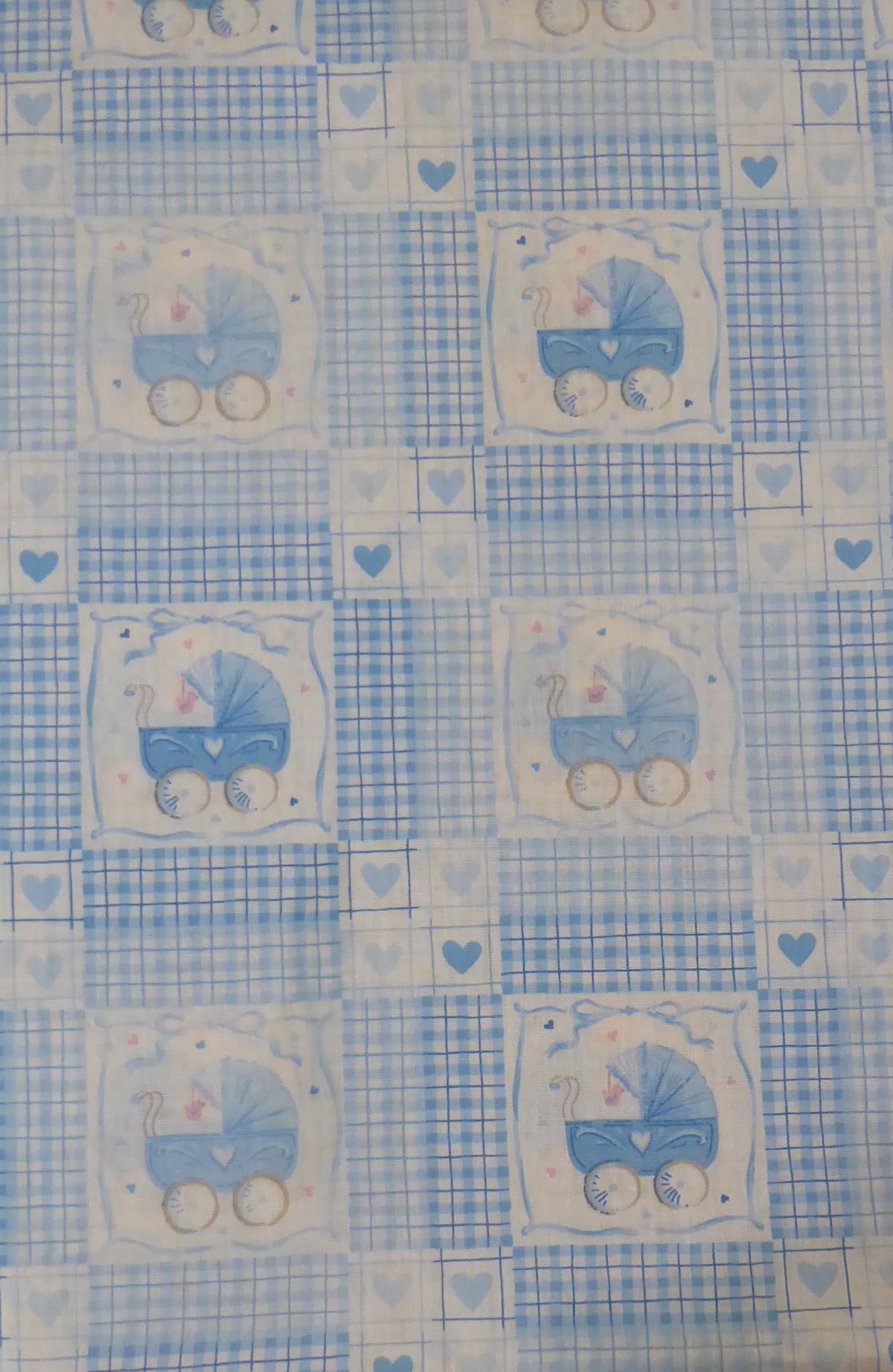 Vintage Baby Buggies Blue Hearts Novelty Childrens Cotton Fabric 1.75 Yard Piece