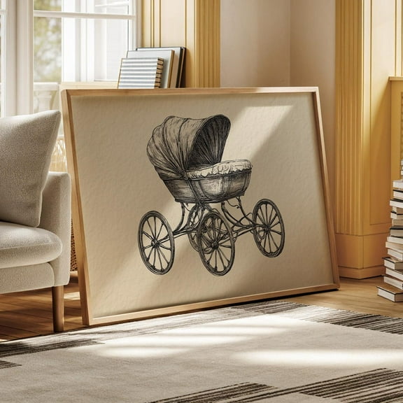 Vintage Baby Carriage Illustration - Antique Pram Drawing - Victorian Nursery Wall Art - Retro Baby Stroller Print Wall Art, Modern Wall Decor, 8x12 UNFRAMED