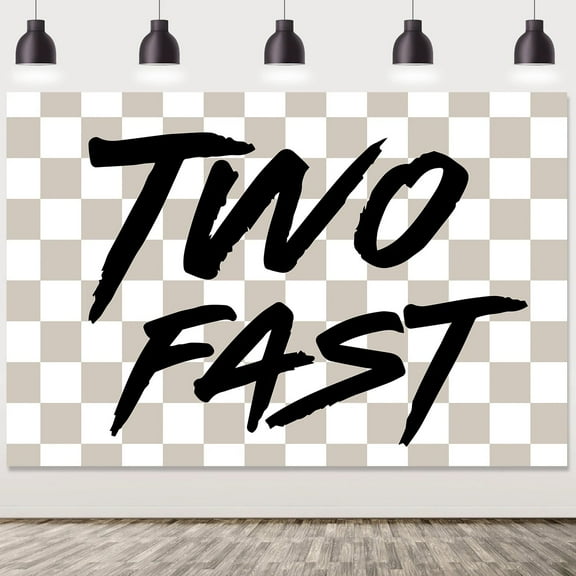 Vintage Backdrop with Checkered Pattern for Boy, 2 Fast Birthday Decor, Grey and White, 2nd Birthday Party Supplies