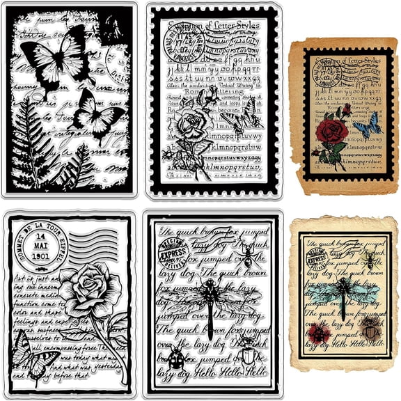Vintage Backgrounds Clear Stamps Butterfly Rose Letter Insect Dragonfly Reusable Retro Transparent Stamp Seals