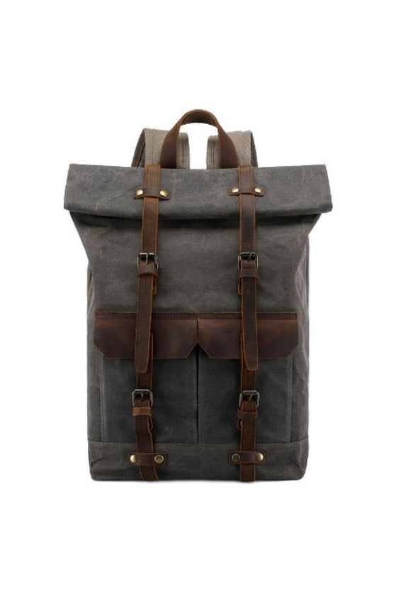 Vintage Backpack Horse Leather Casual Oil Wax Canvas,Brown