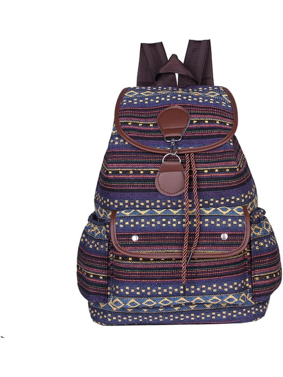 Vintage Backpack for Women,Boho Casual Backpack Purse,Unique Style Fashion Ethnic Handbag Shoulder Bag,Blue