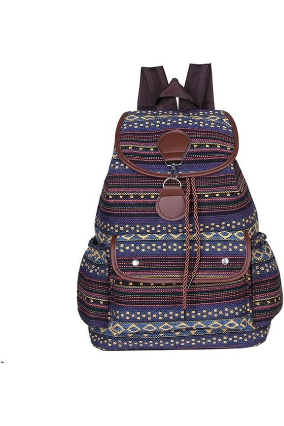 Vintage Backpack for Women,Boho Casual Backpack Purse,Unique Style Fashion Ethnic Handbag Shoulder Bag,Blue