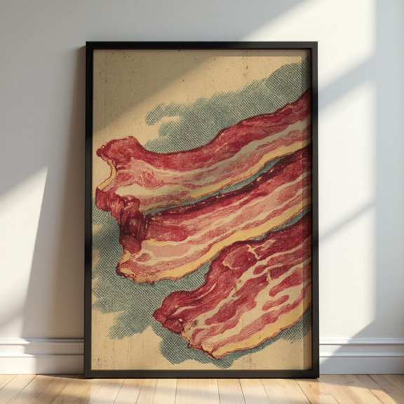 Vintage Bacon Retro Kitchen Food Illustration Portrait Decor Unframed Paper Print