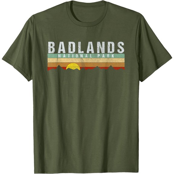 Vintage Badlands National Park Retro Unisex T-Shirt for Men Women Kids Toddler,Military Green Color,Size 2XL