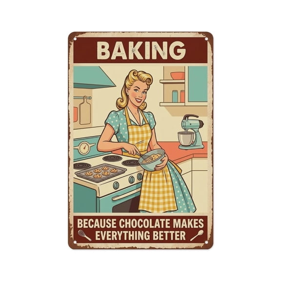 Vintage Baking Woman Chocolate Makes Everything Better Sign Metal Tin Sign Wall Decor Wall Art Vintage Room Decoration Tin Painting Poker Room Poster for Home Man Cave Bar Cafe Store Garage Or Club 1