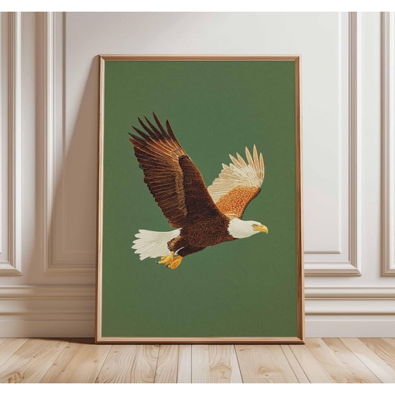 Vintage Bald Eagle Majestic Bird Illustration Rustic Wildlife Nature Art Print, Stretched Canvas 12x16in