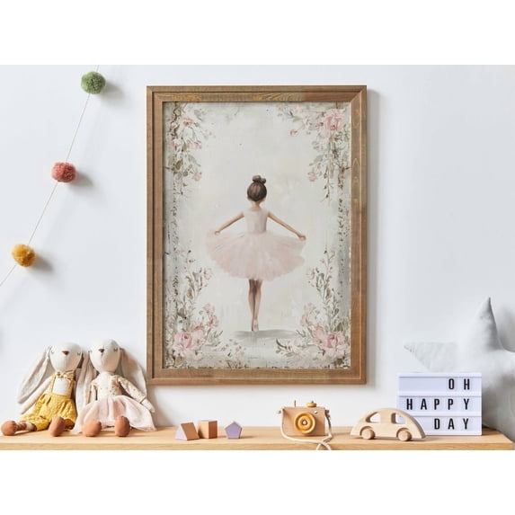 Vintage Ballerina Print Nursery, Little Girl Ballerina Decor, Antique Ballerina,Girl Ballet Pink Wall Art, Floral Nursery Art Print Wall Art, Modern Wall Decor, 24x36 UNFRAMED