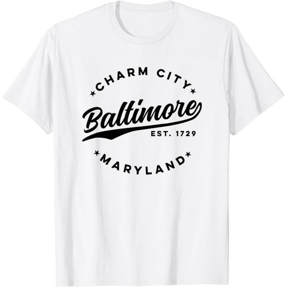 Vintage Baltimore Charm City Maryland Black Text T-Shirt