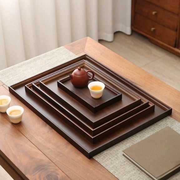 Vintage Bamboo Composite Serving Tray, Dark Walnut Rectangular Sturdy Water-Resistant Tray for Home & Restaurant (1-Pack)