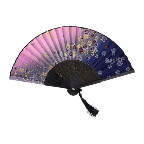 Vintage Bamboo Folding Fan - Handheld Floral Silk Fan with Tassel for Women, for Weddings, , Dancing & Summer Cooling