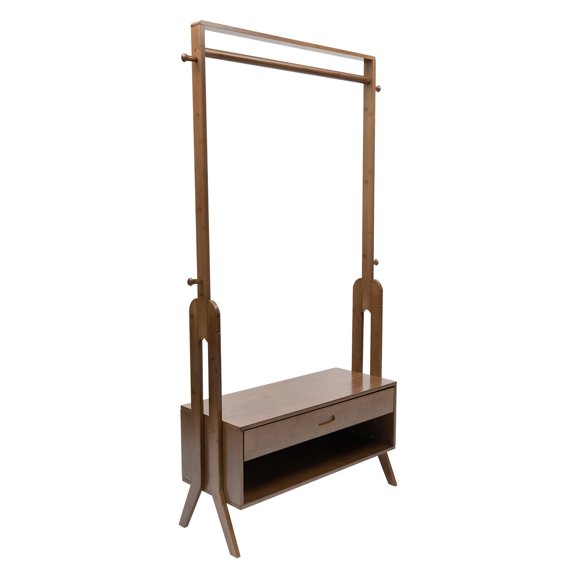Vintage Bamboo Garment Rack 300lbs Retro Freestanding Closet Organizer Coat Rack Brown