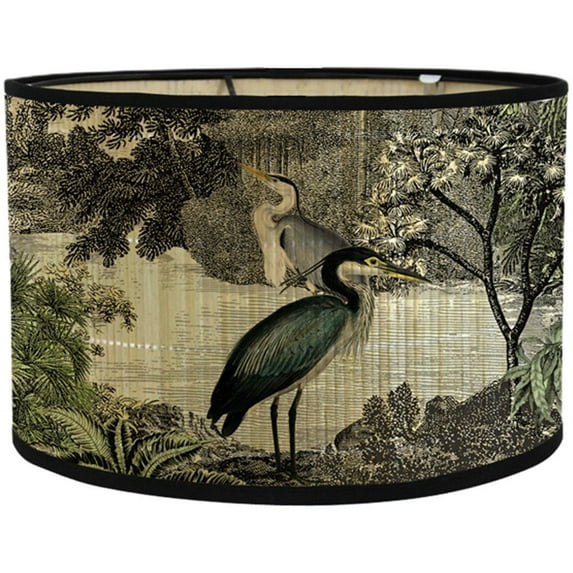 Vintage Bamboo Lampshade Retro Printed Drum Chandelier Lampshade Lamp Cover Light Cover Replaceable for Pendant Floor Light Ceiling