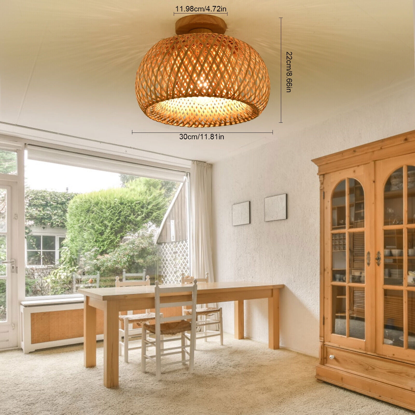 Vintage Bamboo Wicker Rattan Shade Pendant Light Hanging Ceiling Lamp Fixture Wood Color for hallway