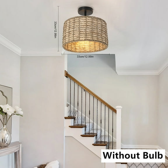 Vintage Bamboo Wicker Rattan Lantern Pendant Light Fixture Hanging Ceiling Lamps